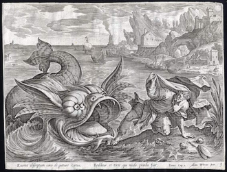 Jonah cast on shore by the Whale, Antonius Wierix 1585 © Christian Art Today