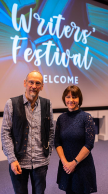 Professor Hardwick with Chancellor Debbie McAndrew who is also a playwright