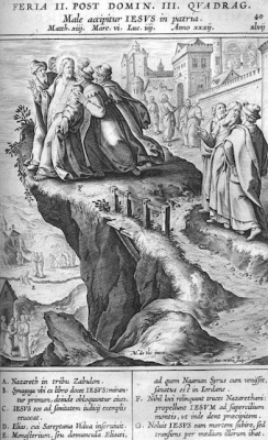 Attempt to Throw Christ Off a Cliff,  by Jerome Nadal 1593 © Christian Art Today