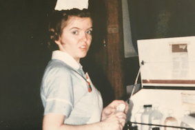 Nurse Jo on night duty, January 1972, picture taken by a patient