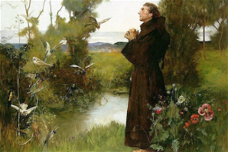 Saint Francis preaching to the Birds, by Albert Chevallier Tayler 1898, © Christian Art