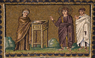 Widow's mite, Sixth century mosaic © Basilica of Sant'Apollinare Nuovo, Ravenna