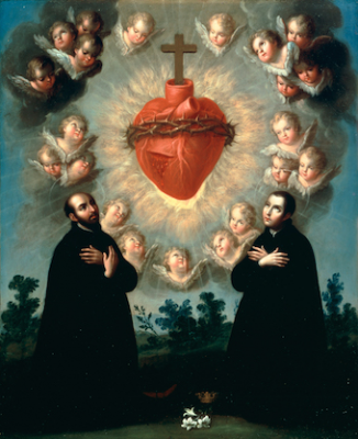 Sacred Heart of Jesus with St Ignatius of Loyola and St Louis Gonzaga,by José de Páez 1770 © Christian Art