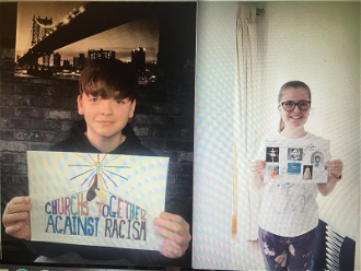 Young campaigners Preston Stevens and Angel Nields,  with their winning message