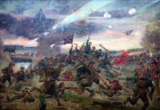 Our Lady appears in the sky in this painting of the Battle of Warsaw by Wojciech Kossak