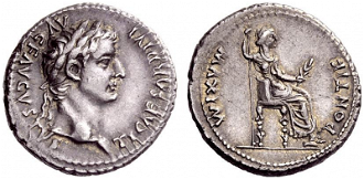 Denarius, Roman Empire, Tiberius, Silver coin, Lugdunum, Laureate head © Christian Art