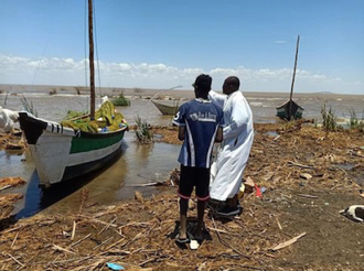 Fr Denis blesses a new boat on Lake Turkana