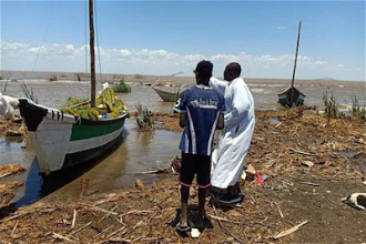 Fr Denis blesses a new boat on Lake Turkana