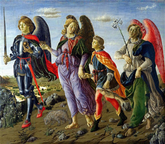 The Three Archangels and Tobias,  by Francesco Botticini 1470 Uffizi Museum, Florence