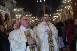 Fr Witon (right) Chrism Mass Westminster Cathedral. Image: Mazur/CBCEW.org.uk.