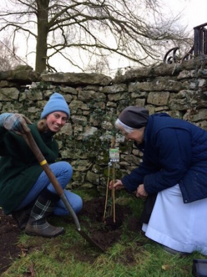 Tree planting to mark the simple profession of Sr Mary Gabriel in February 2019.