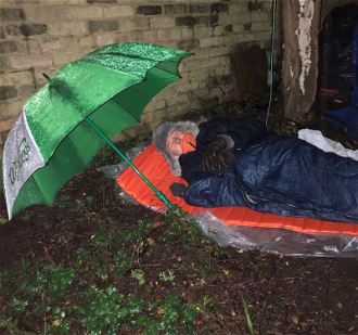 James braved cold wet weather on his sleepout