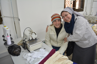Sister Annie Demerjian with tailor Takla al Safadi in Maaloula workshop © Aid to the Church in Need