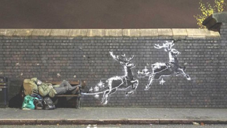 Ryan being pulled by Two Reindeer,  Banksy 2019 © Pest Control / Christian Art