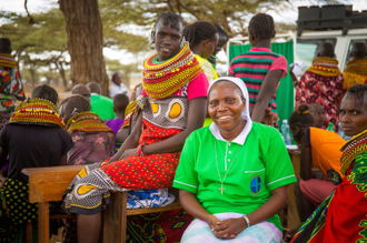 Sr Jacinta Njeru, from Matercare Hospital, Isiolo with community member.  East Africa