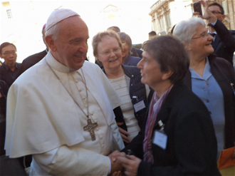 Sr Imelda Poole of RENATE  with Pope Francis.