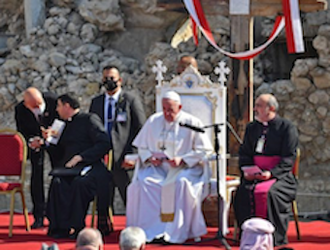 Prayers in ruined Syriac Catholic Church of the Immaculate Conception  Image Vatican Media