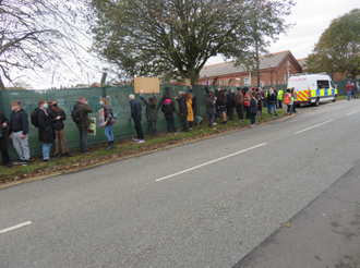 Campaigners support new arrivals at Napier Barracks in Kent, October 2020