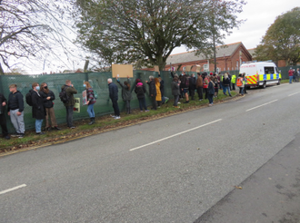 Campaigners support new arrivals at Napier Barracks in Kent,  October 2020