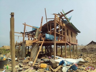 Devastation from airstrikes in Karen State. Image: Free Burma Rangers