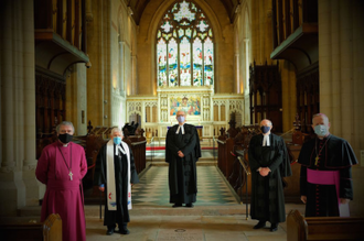 Church leaders in St Patrick's Cathedral, Armagh. l-r: Archbishop John McDowell;  Rev Tom McKnight;  Rt Rev Dr David Bruce;  Very Rev Dr Ivan Patterson; Archbishop Eamon Martin