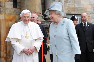 Queen Elizabeth and Pope Benedict during his 2010 visit . Photo: Mazur/CBCEW.org.uk