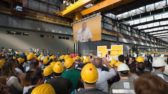 Pope addresses workers at ILVA steel company in Genoa 2017 image Vatican Media