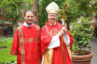 DeaconXavier de Bénazé SJ with Bishop Nicholas Hudson.... Image: Weenson Oo