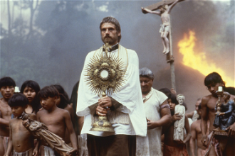 Still from The Mission, with Jeremy Irons and Robert De Niro, Directed by Roland Joffé, 1986, © Columbia & Warner Bros, The Mission