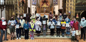 YCCN walkers at St Chad's with Cathedral Dean Mgr Tim Menezes before they set off