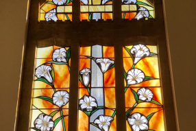 Stained glass window by Sophie D'Souza commissioned for centenary. Installed 17/3/2020 - just before lockdown. Sophie and husband will be joining celebrations