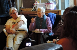 Sister Megan Rice with Paul Magno at Giuseppe Conlon House, home of London Catholic Worker community, Jan 2016 photo: Henrietta Cullinan