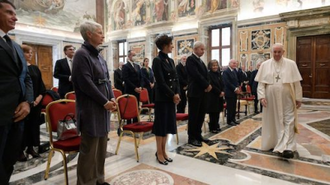 Campus Bio-Medico University Hospital staff meet Pope Francis. Image Vatican Media