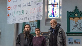 Fr Philippe (right) with Ludovic and Anaïs