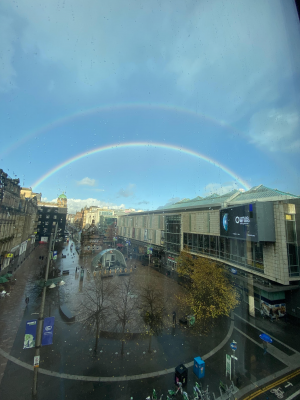 Double rainbow over Glasgow on eve of COP26 -  image ICN/JS