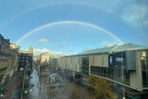 Double rainbow over Glasgow on eve of COP26 -  image ICN/JS