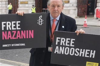 Lord Alton outside the Foreign Office last week