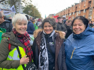 Sr Mary Jo McElroy RSHM, Claudelice Silva dos Santos, and Maria Elena Arana