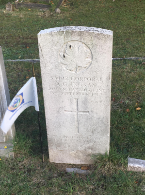 Bredgar parish church Kent. 59492 Corporal AG INGRAM 21st BN Canadian Inf. 3rd September 1917... A glorious death is a living memory. Image ICN/JS