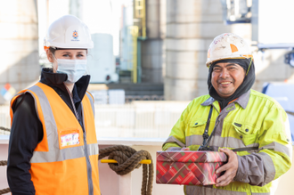 Bryon Watson with Christmas seafarer shoebox