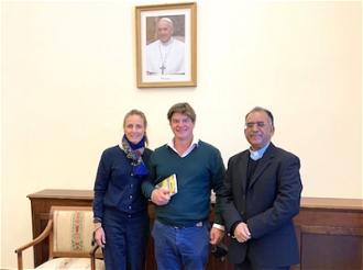 ClimateGenn editor Nick Breeze (centre) with Fr Joshua Kureethadam and Natalia Baloghova,
