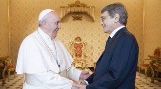 Pope Francis receives David Sassoli at an audience in the Vatican, June 2021