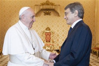 Pope Francis receives David Sassoli at an audience in the Vatican, June 2021
