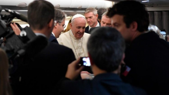 Pope with journalists, Credit: Vatican News