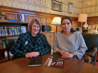 Fiona Bruce with Home Secretary Priti Patel today