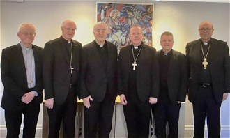 l-r: Bishop Hugh Gilbert, Archbishop Dermot Farrell, Cardinal Vincent Nichols, Archbishop Eamon Martin, Bishop John Keenan and Archbishop Malcolm McMahon