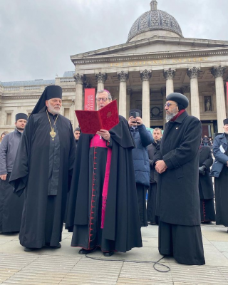 l-r: Bishop Kenneth Nowakowski, Papal Nuncio Archbishop Claudio Gugerotti, Archbishop Anba Angaelos