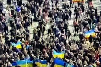 Ukrainian flags in crowd - screenshot