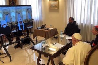 Wednesday's video call with Pope Francis and  Patriarch Kirill.  Image: Vatican News