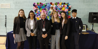 Bishop McAleenan with some St Mary's students